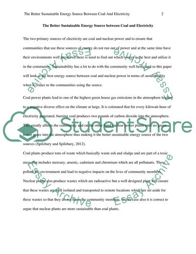 The Better Sustainable Energy Source between Coal and Electricity