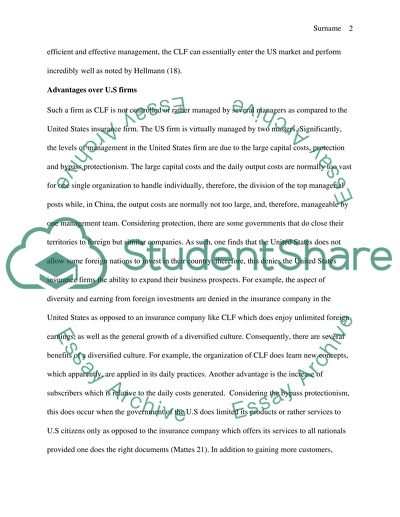 International Business - Multinational Chinese vs US Firms in Insurance Branch