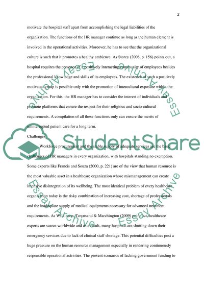 Manager in Human Resources in a Healthcare Organization