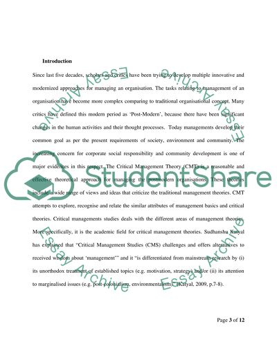 Importance of Critical Management Theory in Postmodern Organisation