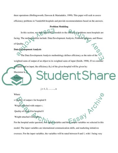 Service Management Statistic of Vanderbilt Hospital