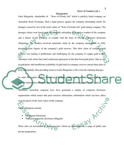 Sons of Gwalia Ltd v Margaretic