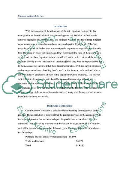 Shuman Automobile Inc- Dealership Contribution, Value of Trade, Charge of Repairing Department