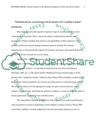 Critical Analysis of the Research Designs in a Peer- Reviewed Article