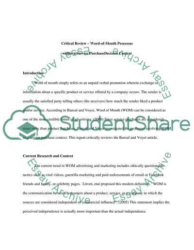 Word-of-Mouth Processes within a Services Purchase Decision Context