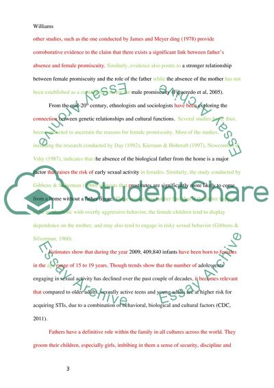 Absence of a Biological Father in Childhood and Female Adolescent Promiscuity