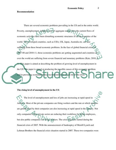Economic Policy Recommendation Unemployment