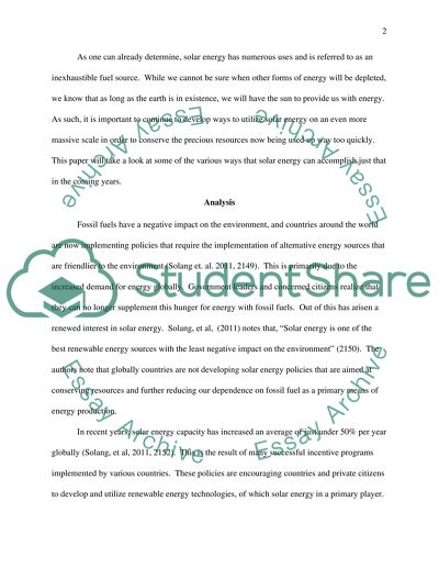 The Use of Solar Energy