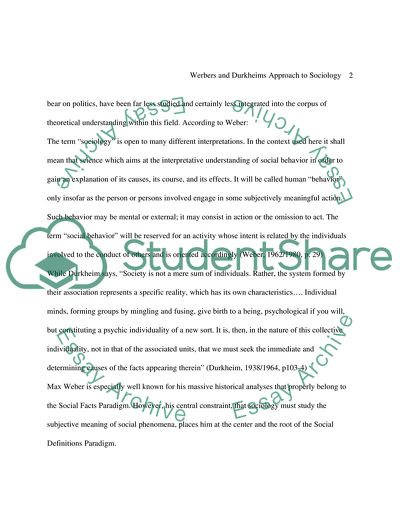 Werbers and Durkheims Approach to Sociology