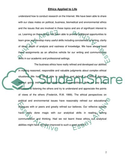 Aspects of Ethics Applied To Life