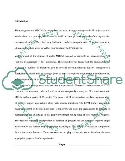 Assessment of IT Projects for Incorporation in MDCM