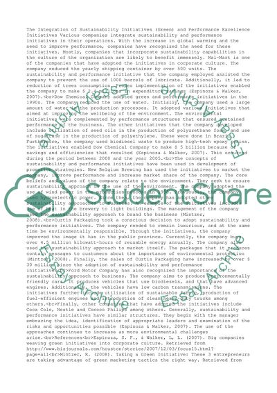 The Integration of Sustainability Initiatives (green) and Performance Excellence Intiatives