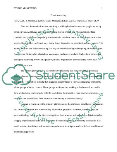 Analysis of Ethnic Marketing
