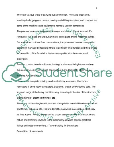 The Process of Demolition of Concrete Frame Structure
