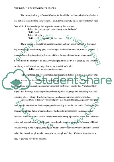 Hospital Play - an Effective Approach for the Children to Develop Knowledge about Real-World Practice