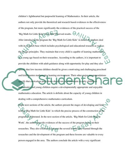 The Big Math for Little Kids Early Childhood Mathematics Program