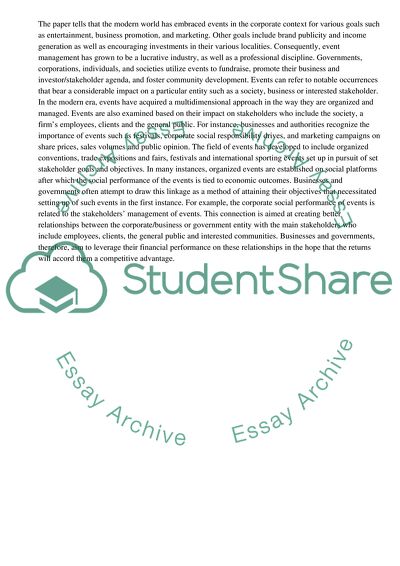 Event Management: Integration, Impact and Stakeholders