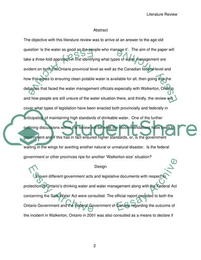 Drinking Water Management on both the Federal and Provincial Level Affecting Ontario