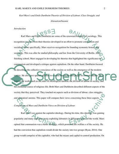 Theories of Division of Labour, Class Struggle, and Alienation