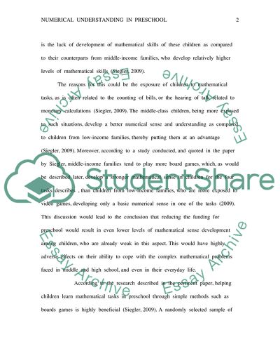 Numerical Understanding in Preschool