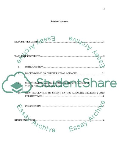 Credit Rating Agencies Role in the Unfolding of the Global Financial Crisis