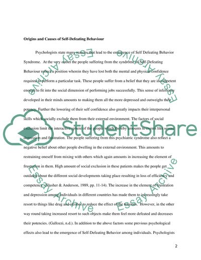 Evaluation of Two Approaches to the Treatment of Self-Defeating Behaviour