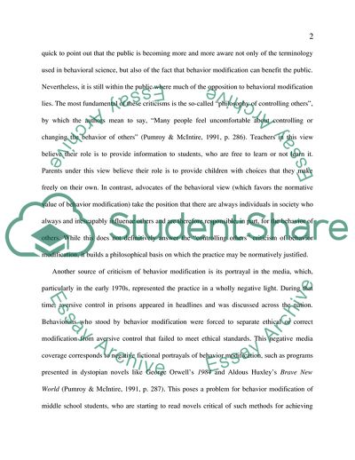 Behavior Modification in Education Research Paper