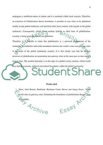 From world cities to gateway cities & Extending the boundaries of Globalization theory
