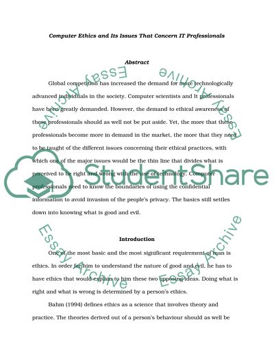 Computer Ethics and Its Issues That Concern IT Professionals