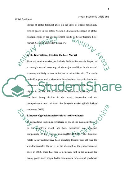 What is the effect of the global economic crisis on hotel businesses throughout Switzerland