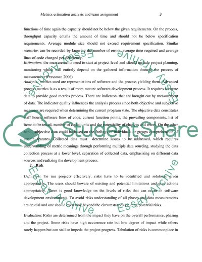 Metrics Estimation Analysis And Team Assignment