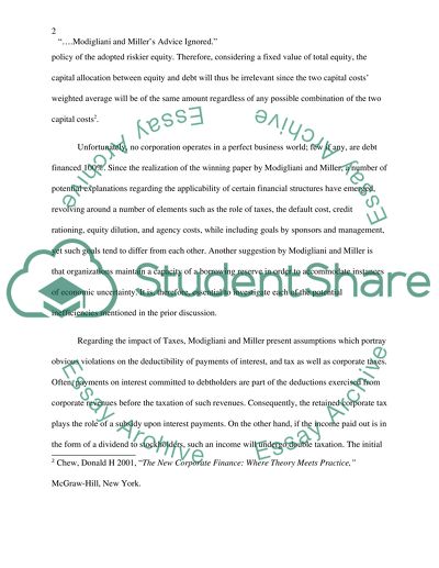 Modigliani and Millers Advice on Debts Ignored by Companies