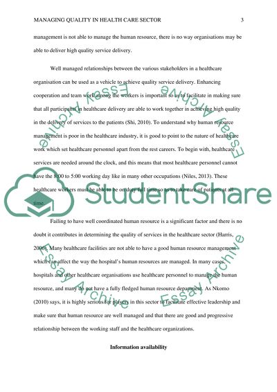 Managing Quality in Health Care Sector