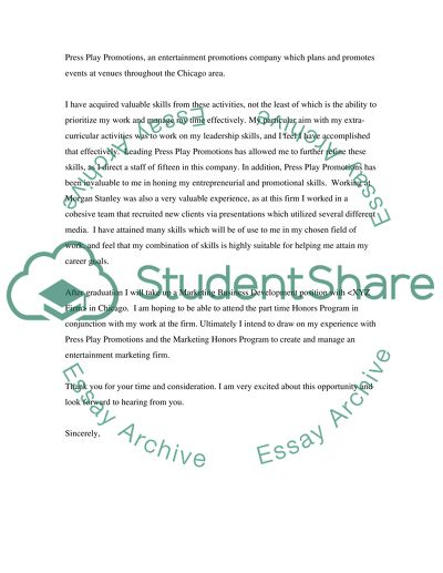 Letter Of Application to Honors Marketing Program