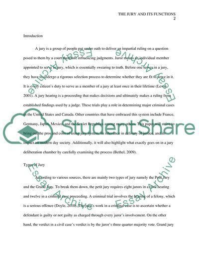 The Jury and its Functions