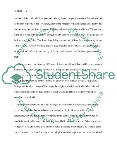 Reading Response on Francis Petrarch sonnets - Bonus will be given for quality