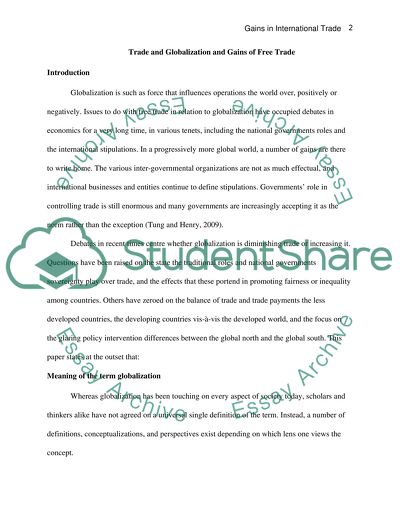 Trade and Globalization and Gains of Free Trade