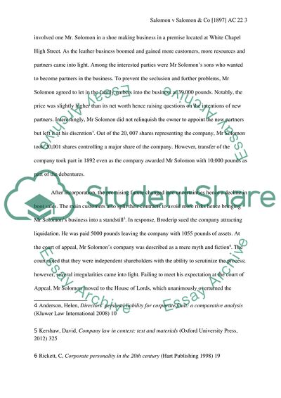 The Rationale and Impact of Salomon v Salomon & Co AC 22 on Company Law