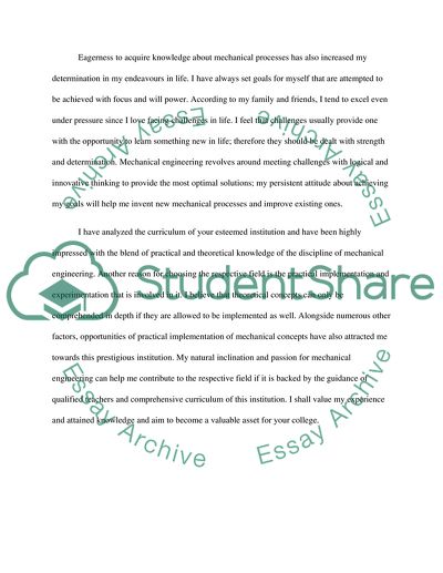 Statement For mechianical engineering admission