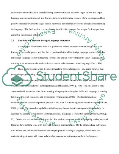 The role of culture learning and teaching in foeign language education