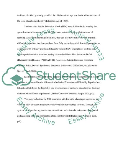 Inclusion of Sen into mainstream schools