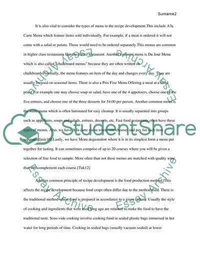 Menu Planning and Rcipe Development