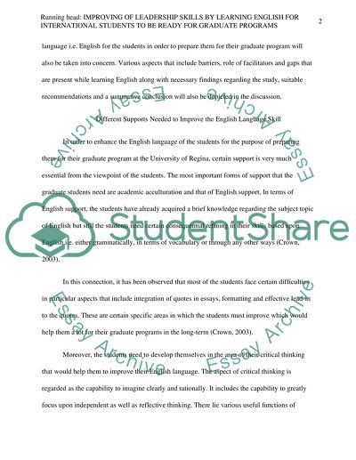 Improving of Leadership Skills by Learning English for International Students to be Ready for Graduate Programs