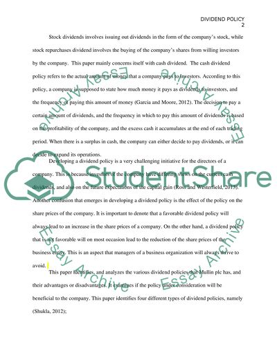 Dividend Policy Mullin Plc