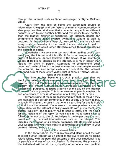 The Internet and Ethics: Possible Risks