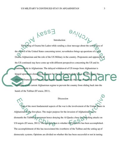 US Militarys Continued Stay in the Post Osama Bin Laden Afghanistan