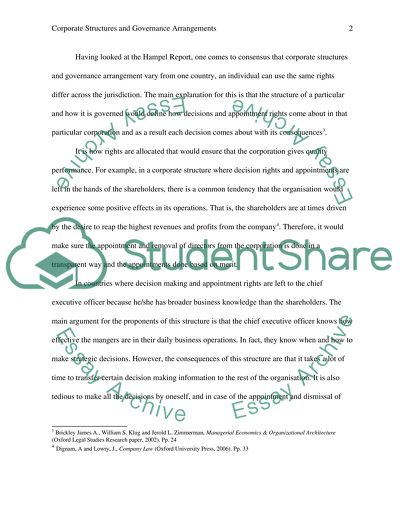 Corporate Structures and Governance Arrangements