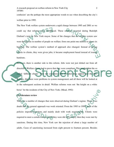 Welfare Reform in New York City