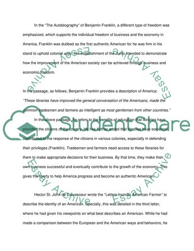 Idea of Freedom and to be American in Bradfords, Franklins, and Crevecoeurs Writings