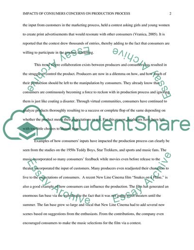 Consumer influence on Companys Production Process